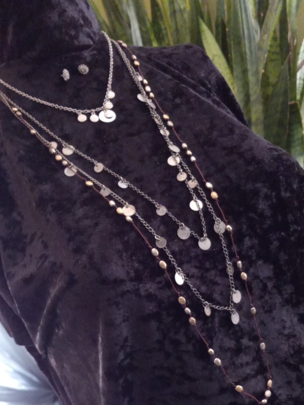 Stella & Dot Silver and Gold Multi-Strand Disc Necklace